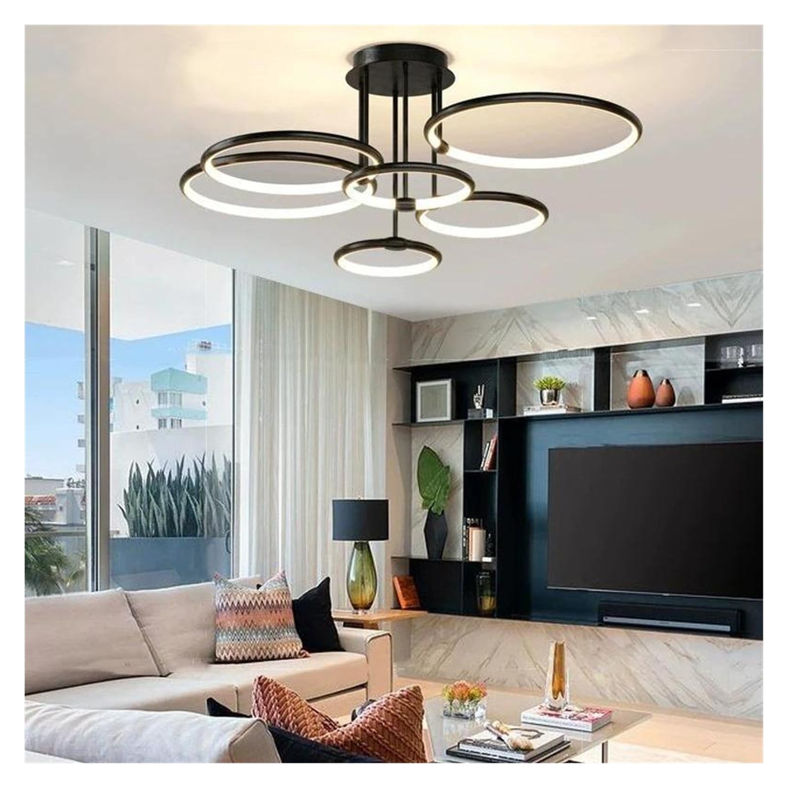 HYJAUSXB Italian Minimalist Living Room Chandelier High End Led Circle Hall Bedroom Chandelier(RC Dimming,BD104CM)