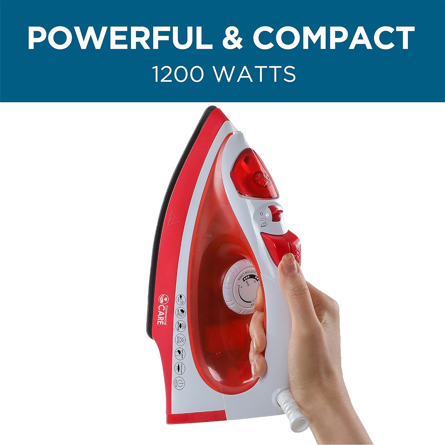 CCSI300 Steam Iron with 7.4 Ounce Water Tank, 1200 Watts, Comfort Grip,Red