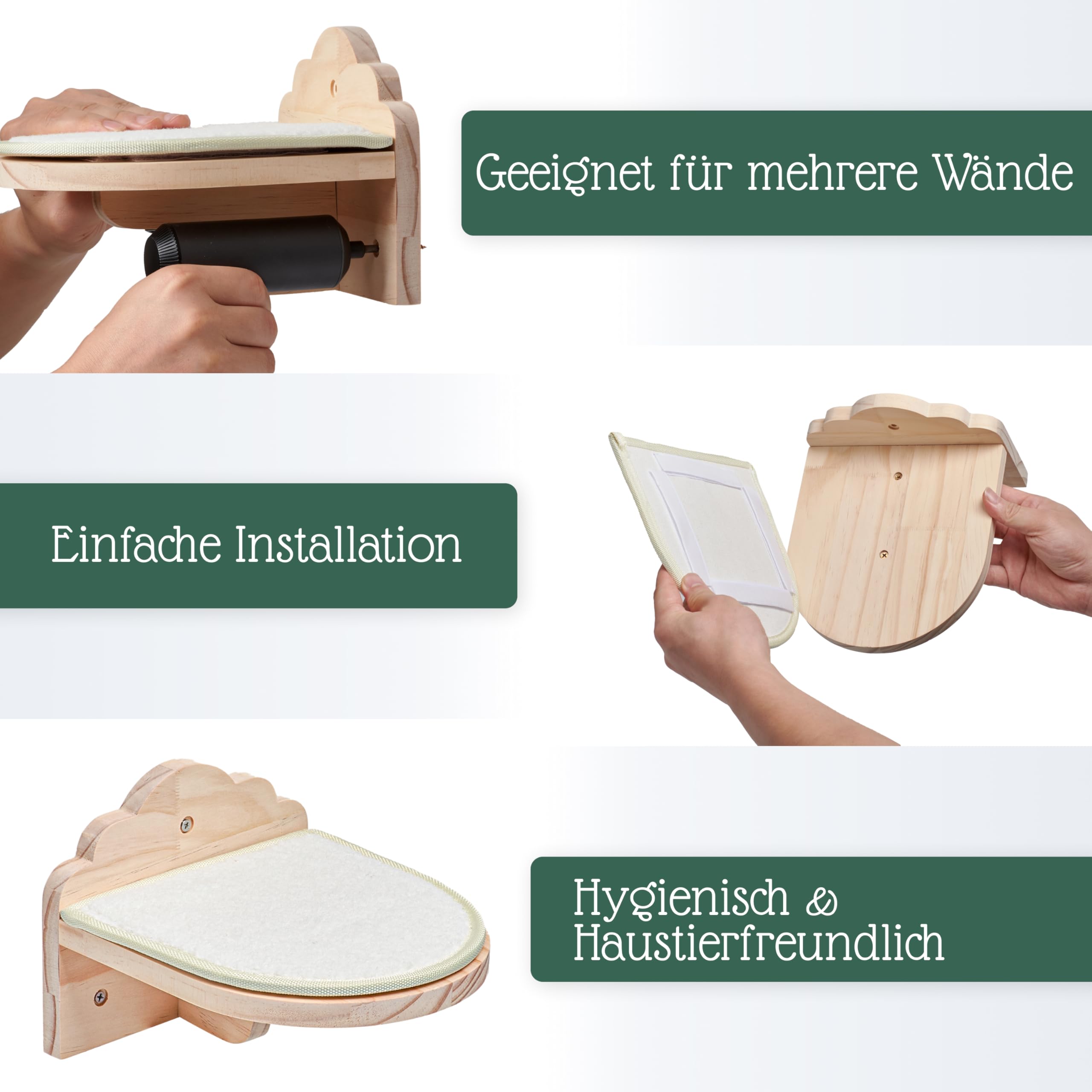 Pfotenolymp Kuschelige Katzenhöhle zur Wandmontage - Braun, Holz, Ruhe- und Kratzplatz für Katzen, Montage an der Wand für Spiel und Erholung Hygienisch & Pflegeleicht Umweltfreundlich - 32 x 9 cm
