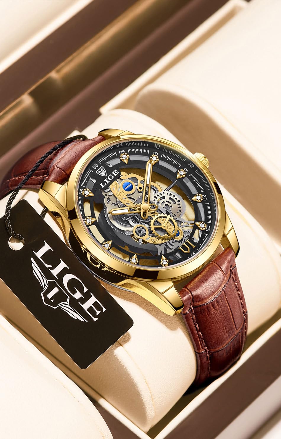 MASTOP Orologio da uomo al quarzo trasparente con diamanti, in acciaio inox, impermeabile, con scheletro, orologi al quarzo da uomo