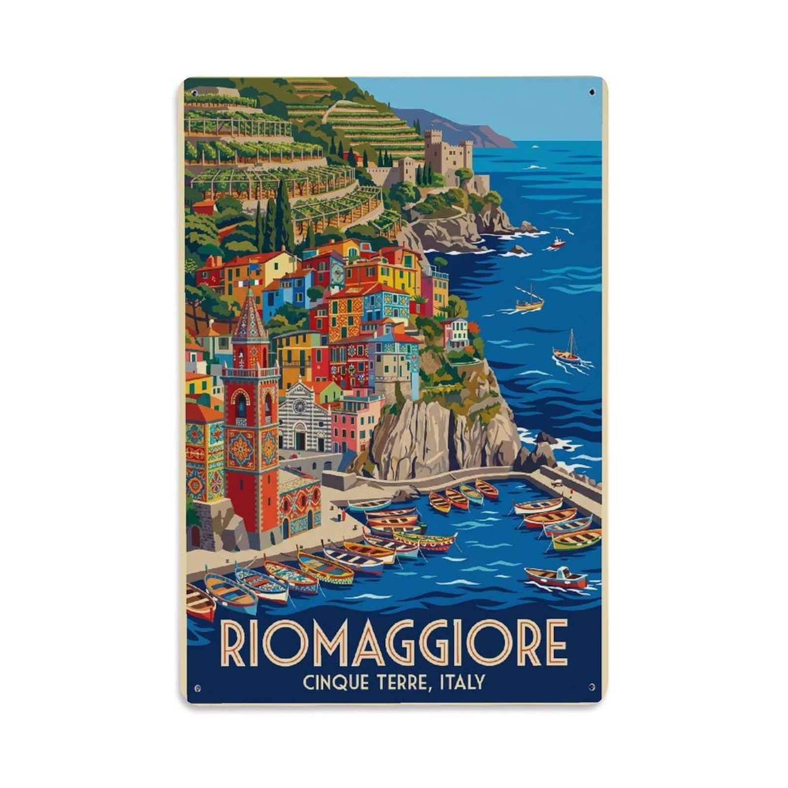 Huiyhb 8X12inch(20X30cm) Vintage Travel Riomaggiore Italy Maximalist Metal Tin Sign