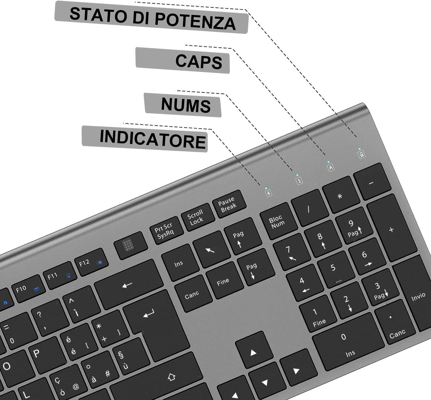 JOYACCESS Tastiera Wireless Ricaricabile, 2.4G Tastiera QWERTY Full Size, Compatta, Ergonomica Tastiera per PC, Laptop, Mac e Smart TV, Compatibile per Windows 10 / XP / 7/8 / Vista