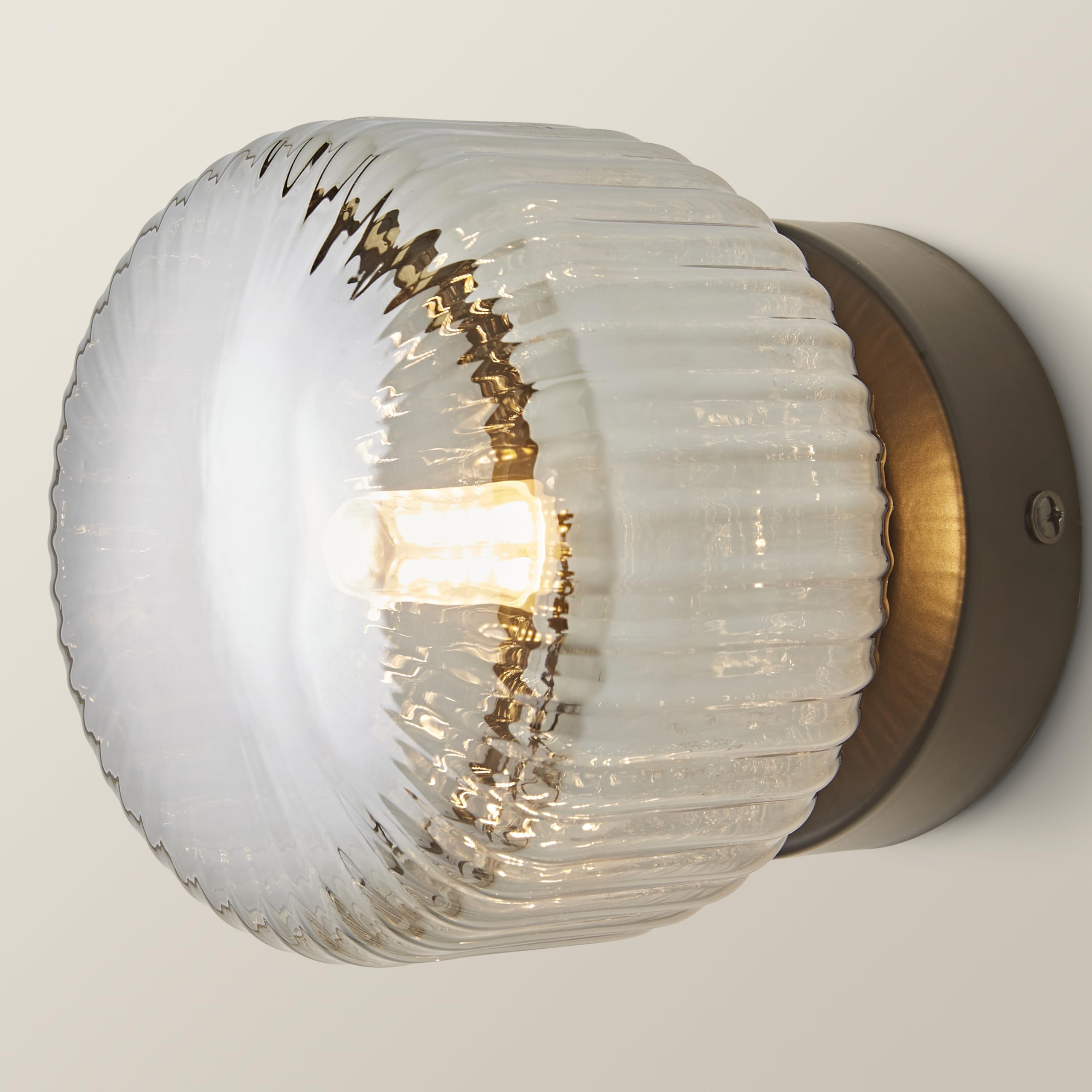 ValueLights Calpe Small Ribbed Glass Flush Ceiling Wall Light with LED Bulb in Black