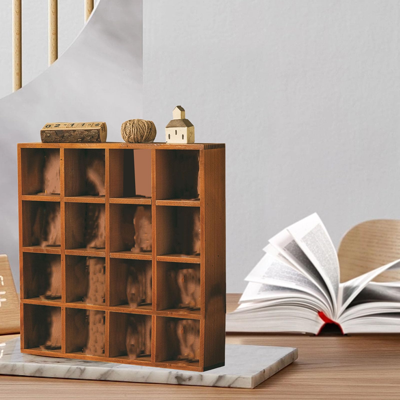 Espositore a parete in legno, facile da montare con 16 griglie, perfetta per ufficio o decorazione domestica, vetrina action figure e oggetti da collezione