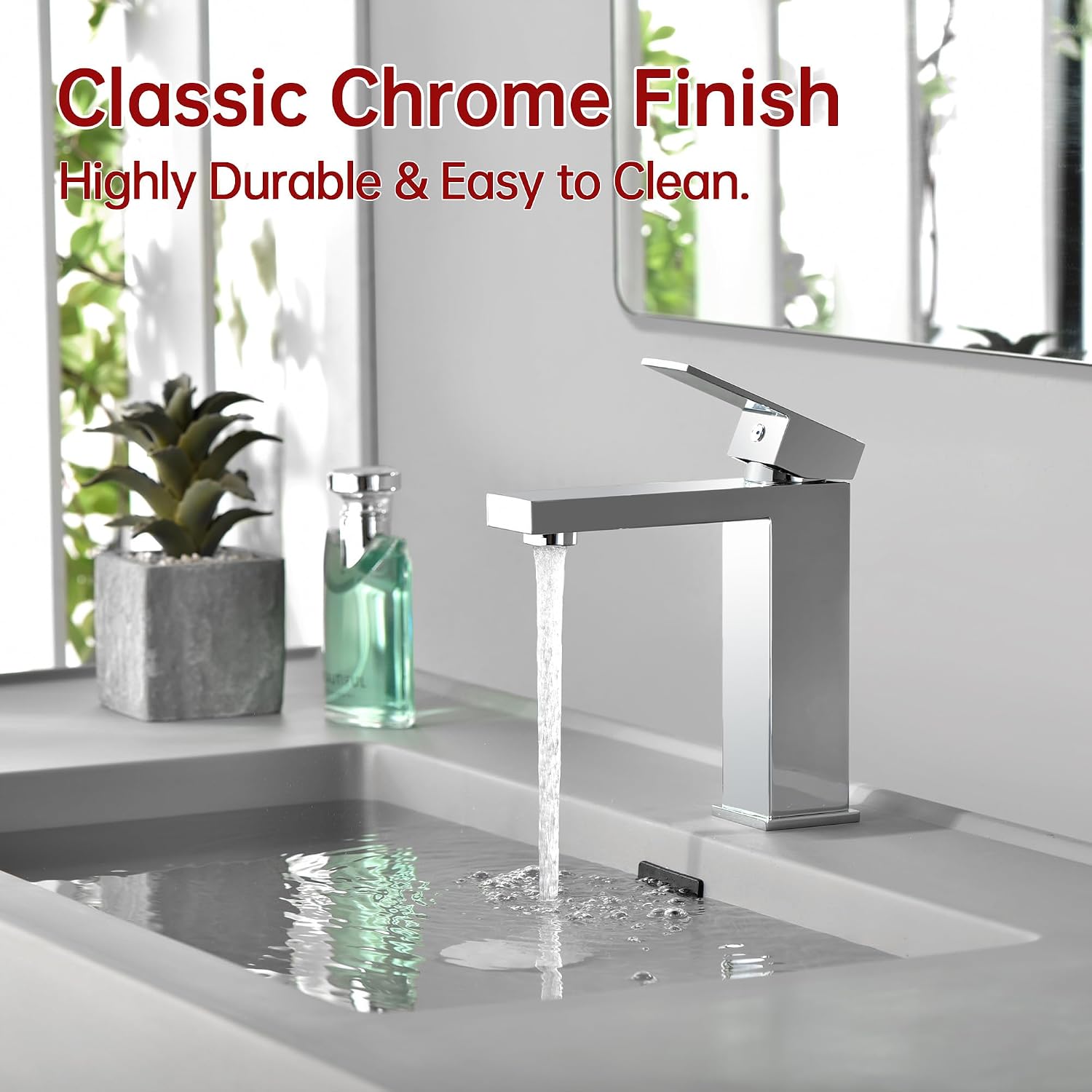 SUMERAIN Bathroom Faucet, Single Handle Sink Faucet for Bathroom Vanity, Lead-Free SUS 304 Stainless Steel, Chrome Finish