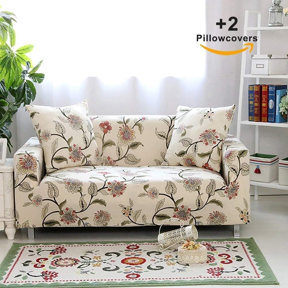Hipinger Spandex Fabric Stretch Couch Cover Sofa Slipcover Stylish Furniture Protector for 2 Cushion Couch Lovesaet (Loveseat/ 2 Seater, Blooming Flower)