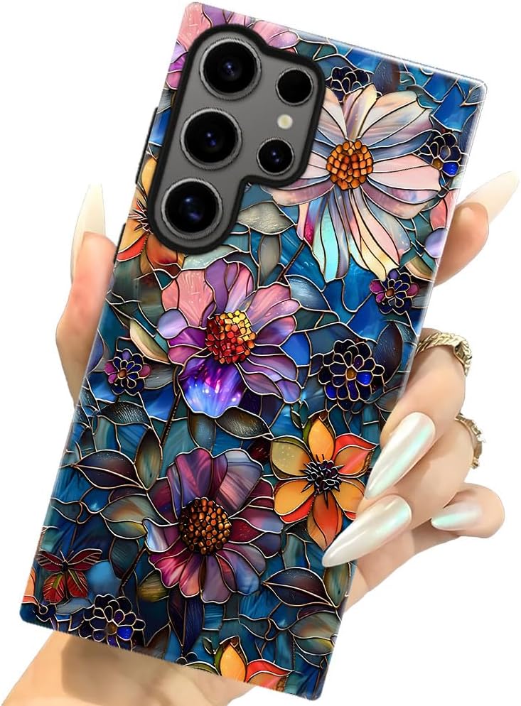 Case for Samsung Galaxy S23 Ultra,Colorful Floral Flower Art Phone Case Drop Resistant Glossy 2 in 1 Solid Dual-Layer Cover for Girl Women image 4