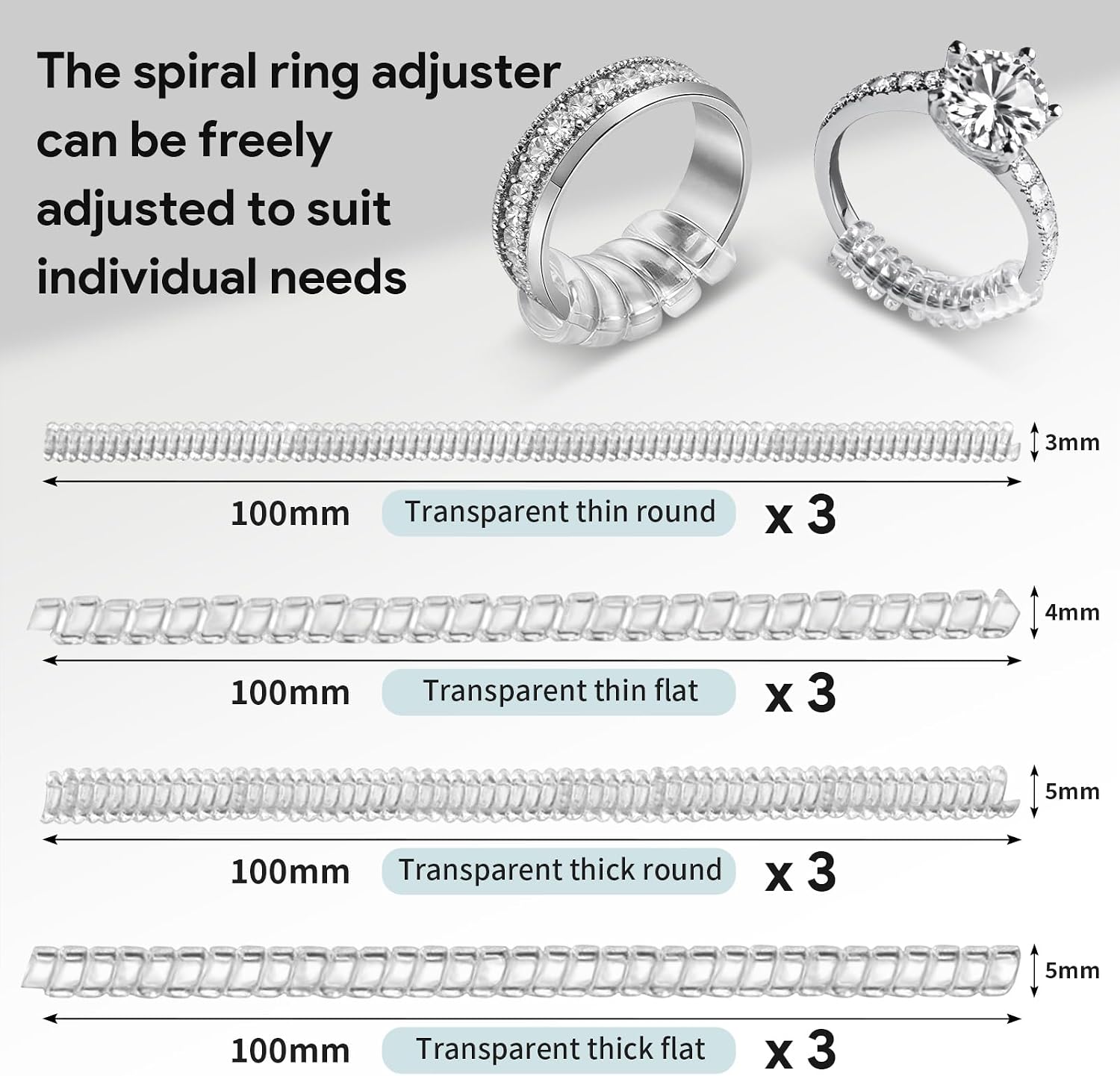 50 Pack Ring Sizers for Loose Rings, Invisible Ring Size Adjuster Ring Guards Spacers Tightener for Women and Men with Polishing Cloth and Scissor