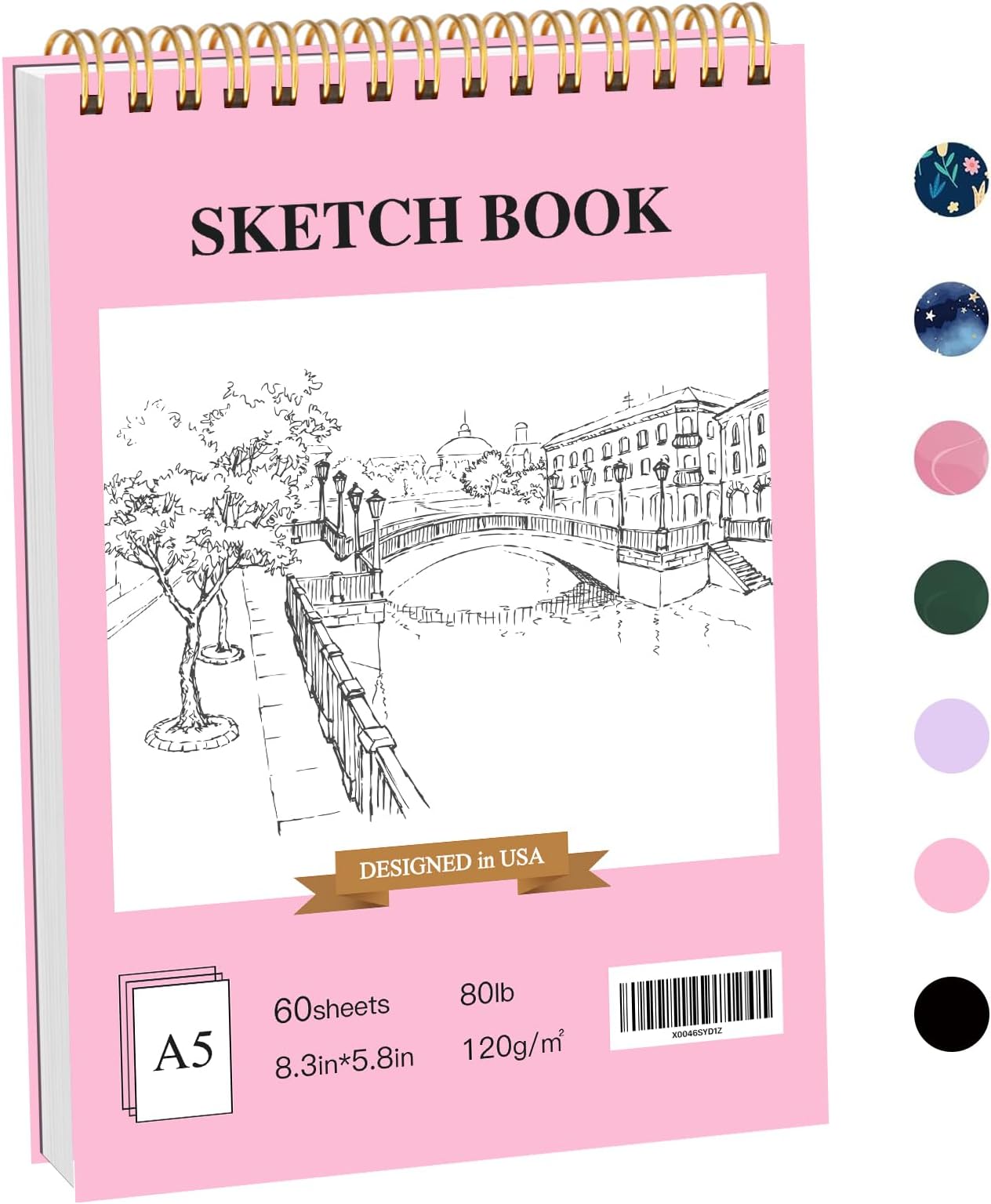 Stilip 5.5" x 8.5"Sketch Book,1-Pack 60-Sheets(80lb/120gsm),Top Spiral Bound Sketch Pad,Acid Free Art Sketchbook Artistic Drawing Pad for Beginners Artists-Light Pink