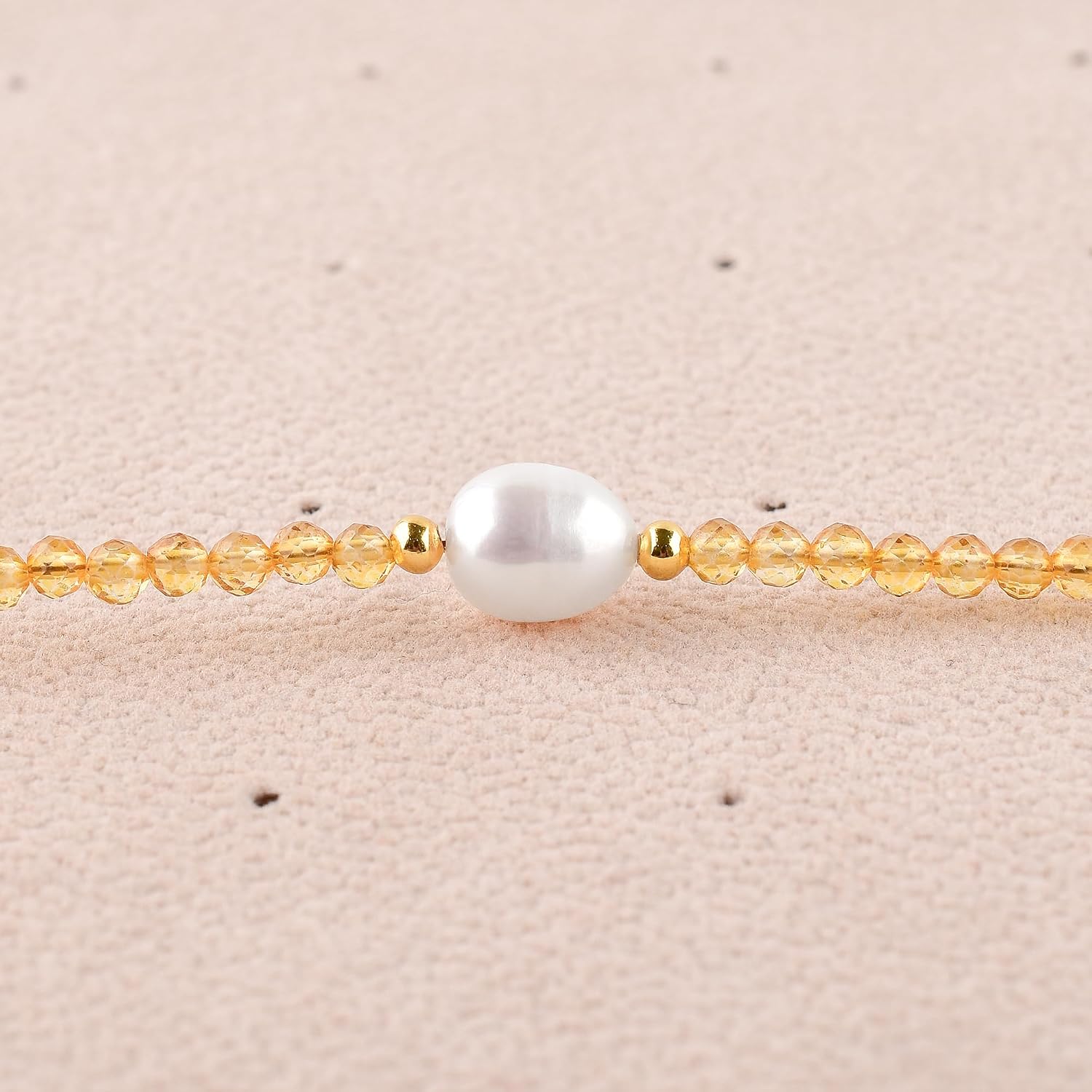 InfinityGemsArt Gemstone Gold Necklace For Women, Birthstone Natural Crystal Stone With Freshwater Pearl Beaded Jewelry, Gold Plated 18 Inch Chain