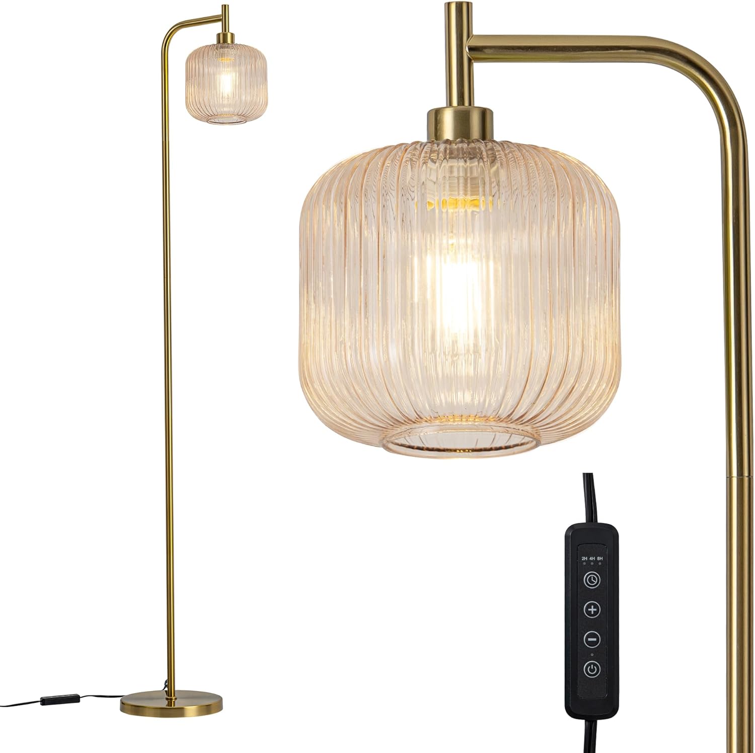 MAYNA Glass Floor lamp Living Room, Modern Vertical lamp, Remote Control Switch with Glass lampshade, 67-inch high lamp Suitable for Bedroom and Study (2700K LED Bulb Included) Pink