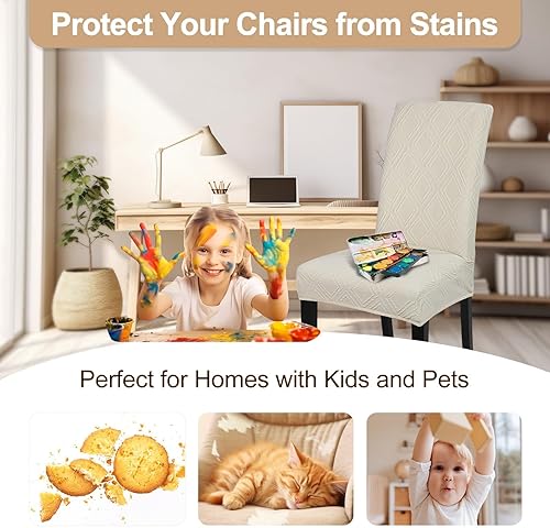 Miniatura 7 de SearchI Juego de 6 fundas impermeables para sillas de comedor, fundas elásticas de jacquard Parsons, extraíbles y lavables, protector para sillas de
