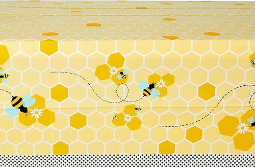 Miniatura 6 de BLUE PANDA Paquete de 3 manteles de abeja, para fiesta de cumpleaños de niños, baby shower, decoración de revelación de género de abejorros (54 x