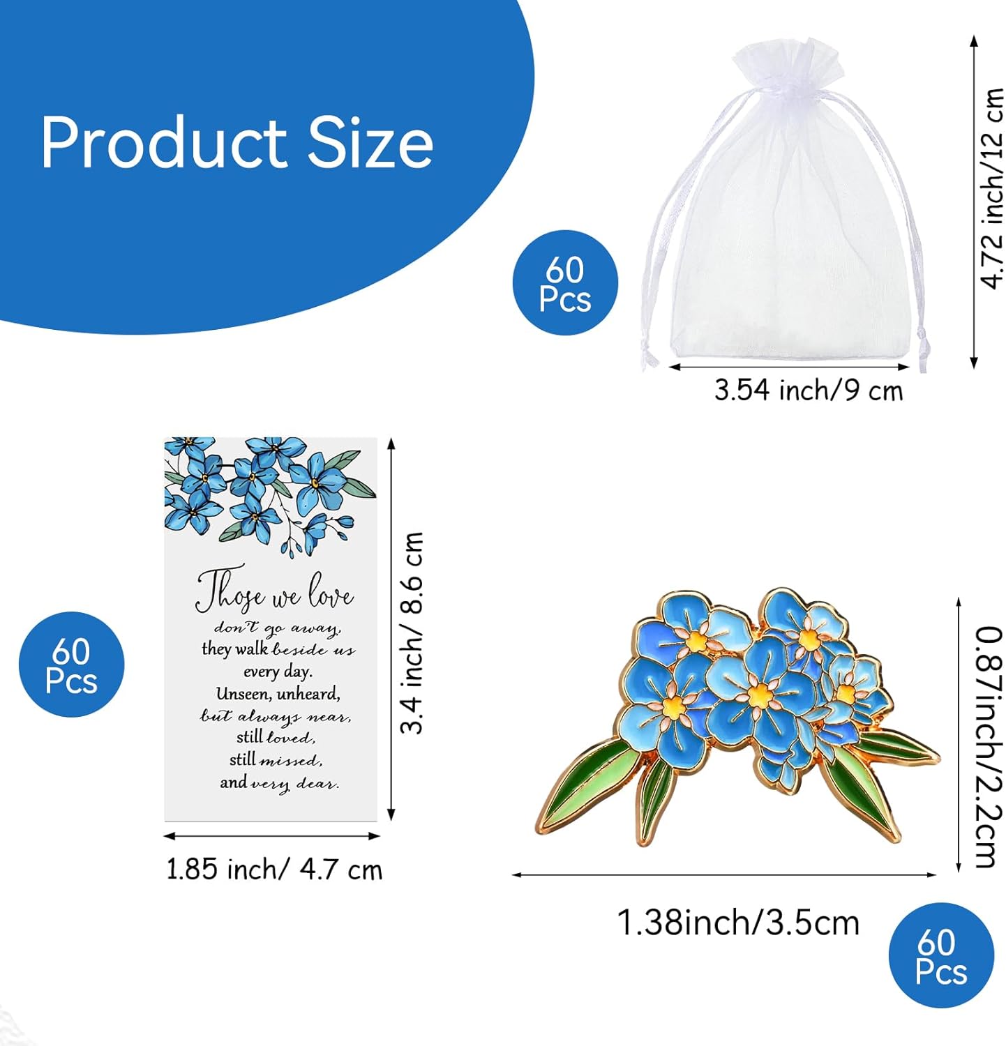 Forget Me Not Flower ラペルピン ブルーフラワー エナメルブローチセット カードバッグ付き 60セット 人生への