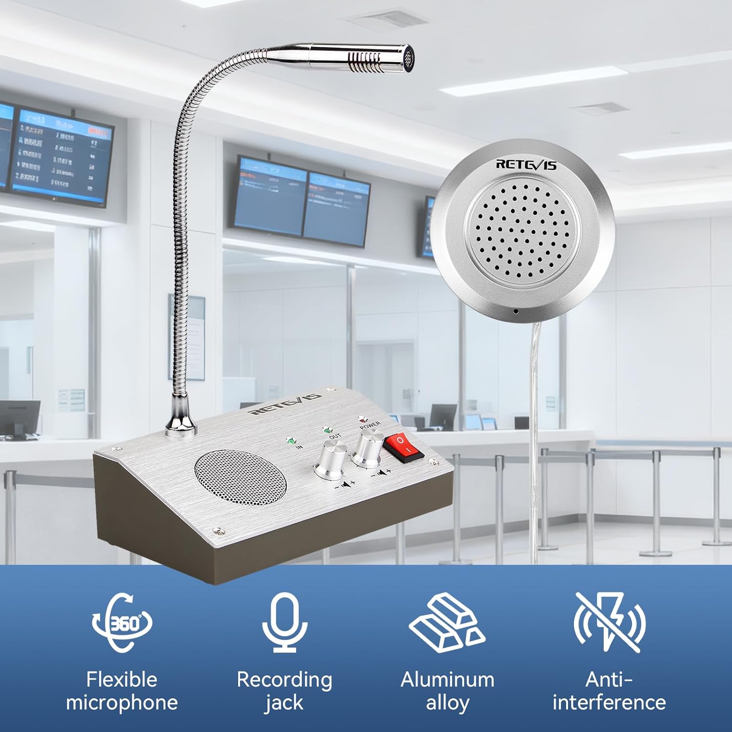 Retevis RT-9908 Window Speaker,Window Intercom Dual-Way Voice,Window Speaker Intercom System for Business,Restaurant,Bank,Ticket Window