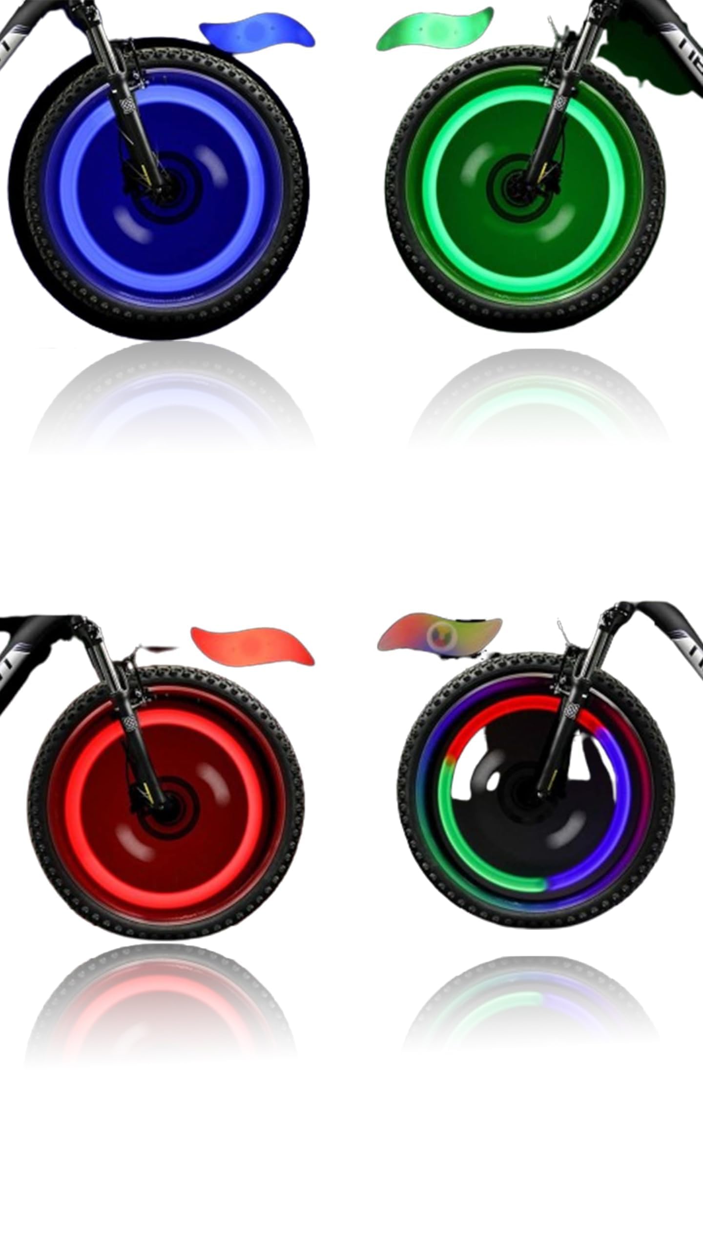 Sweet seven Bike Spoke Lights - 4Pcs LED Neon Tire Flash Lamp with 3 Flash Modes, Waterproof, Easy Install for Both Adults and Kids Bikes (Red+Green+Blue+Multicolour)