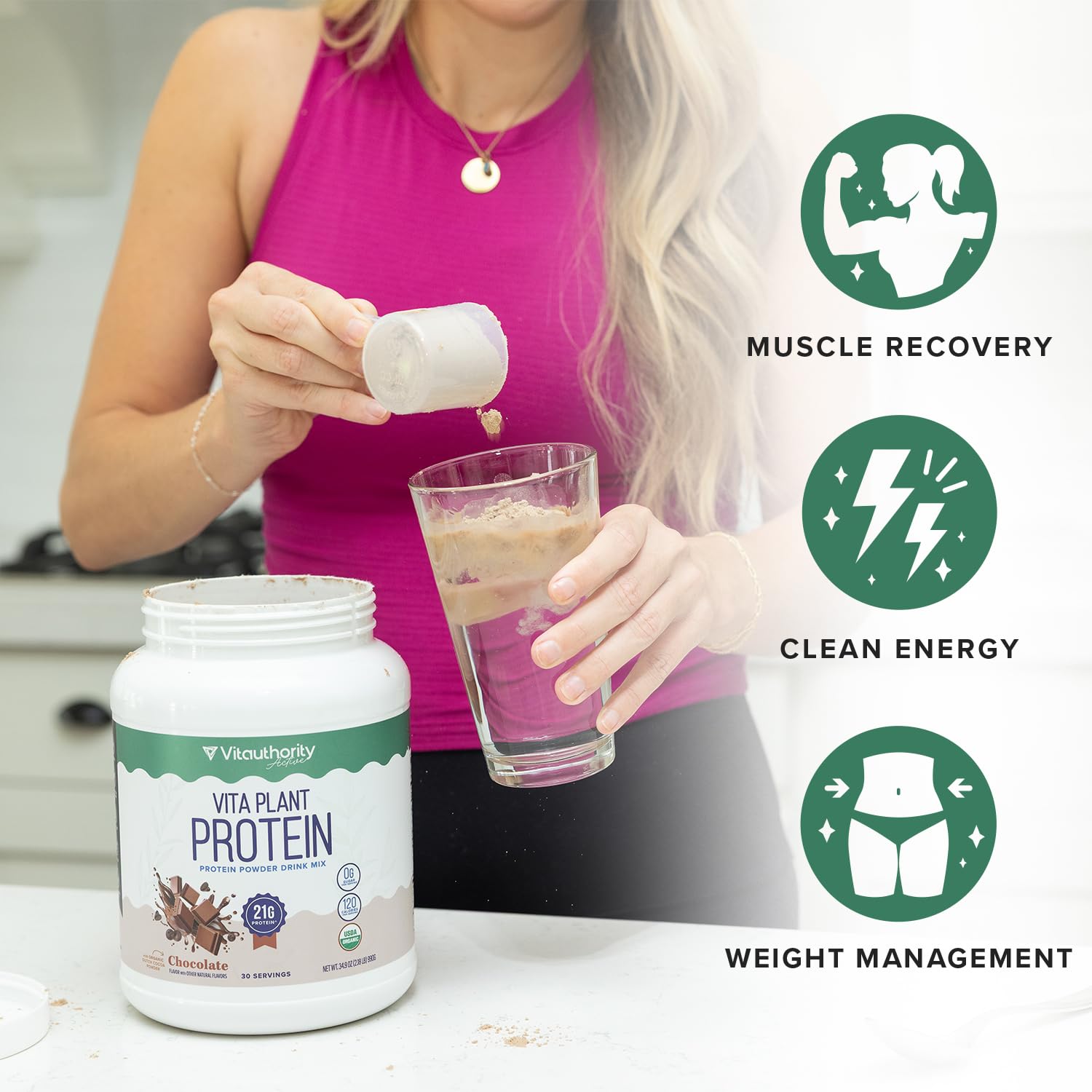 Organic Plant Based Protein for Women Complete Vegan Protein Powder with BCAAs & MCTs Plant-Based 21g, Dairy-Free, Gluten-Free, No Added Sugar, Supports Muscle Recovery (Vanilla Flavored, 30 Servings) — Amazon image 3