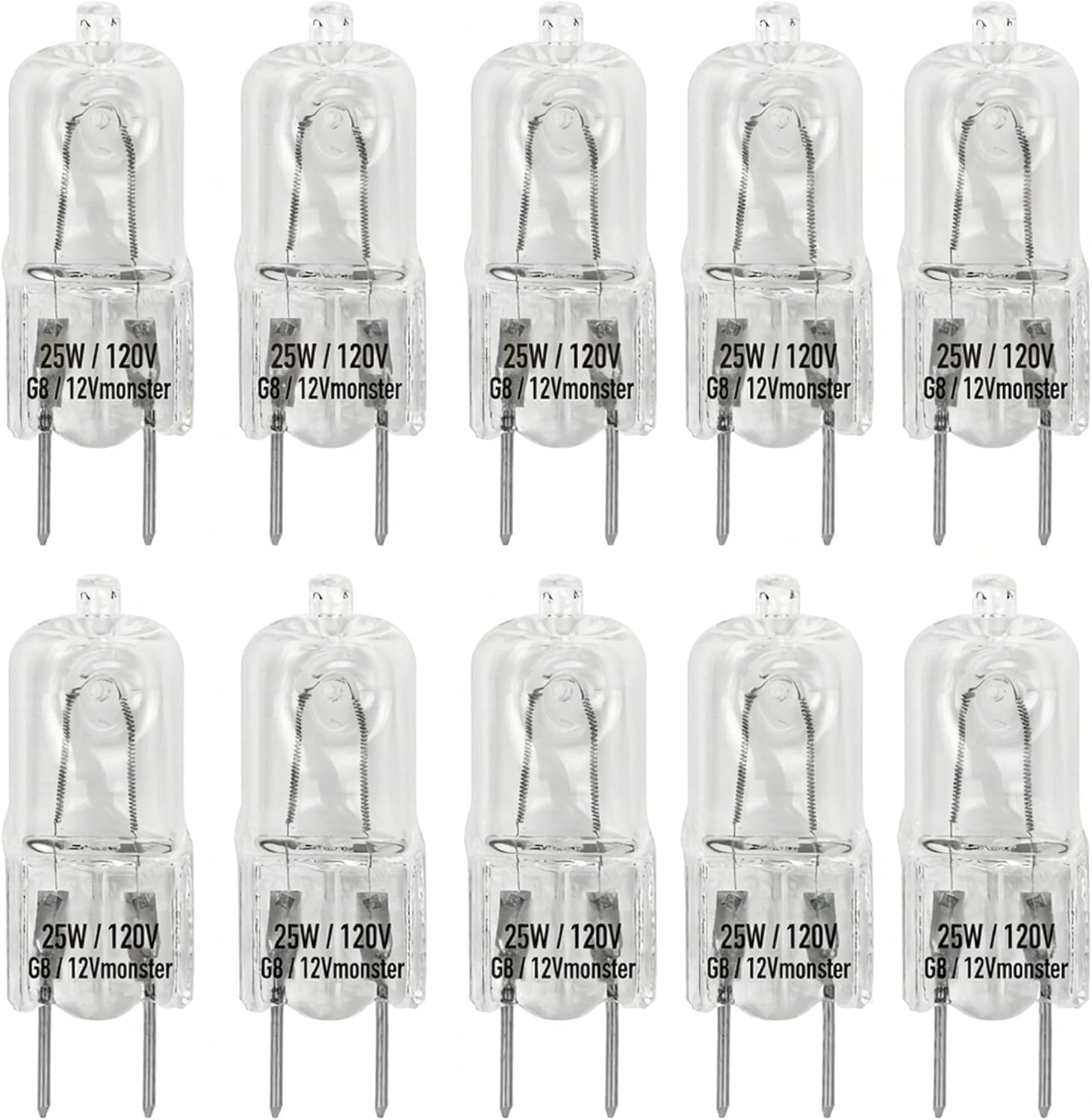 10 Pack-G8 25W 120V Halogen Specialty Lighting Light Bulbs JCD Type 25 Watt T4 G8 Puck Lamp 120 Volt Microwave Oven Stove Top Kitchen Appliance Replacement Lighting Bi Pin Clear Lens