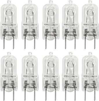 12Vmonster 10 Pack-G8 25W 120V Halogen Specialty Lighting Light Bulbs JCD Type 110v 130v 25 Watt T4 G8 Puck Lamp Microwave Oven Stove Top Kitchen Appliance Replacement Lighting Bi Pin Clear Lens