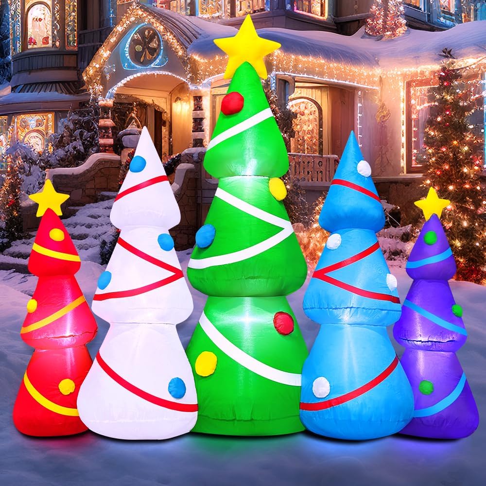 KOOY 6.5FT Long Christmas Inflatable Tree Set Outdoor Decoration Giant Christmas Inflatable Tree Blow up Yard Decorations with LED Lights for Xmas Holiday Decor Party Yard Garden Lawn