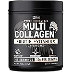 Premium Multi Collagen Peptides Powder (1, 2, 3, 5 & 10) with Protein. Vitamin C, Biotin, Hyaluronic Acid, for Hair Skin and Nails - Marine, Bovine, Chicken & Eggshell (Unflavored, 45 Servings)