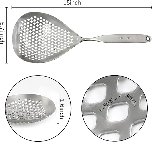 Miniatura 2 de Cuchara ranurada Skimmer, cucharas grandes de 15 pulgadas, colador de araña, cuchara para freír, freidora de drenaje, cucharas para cocinar