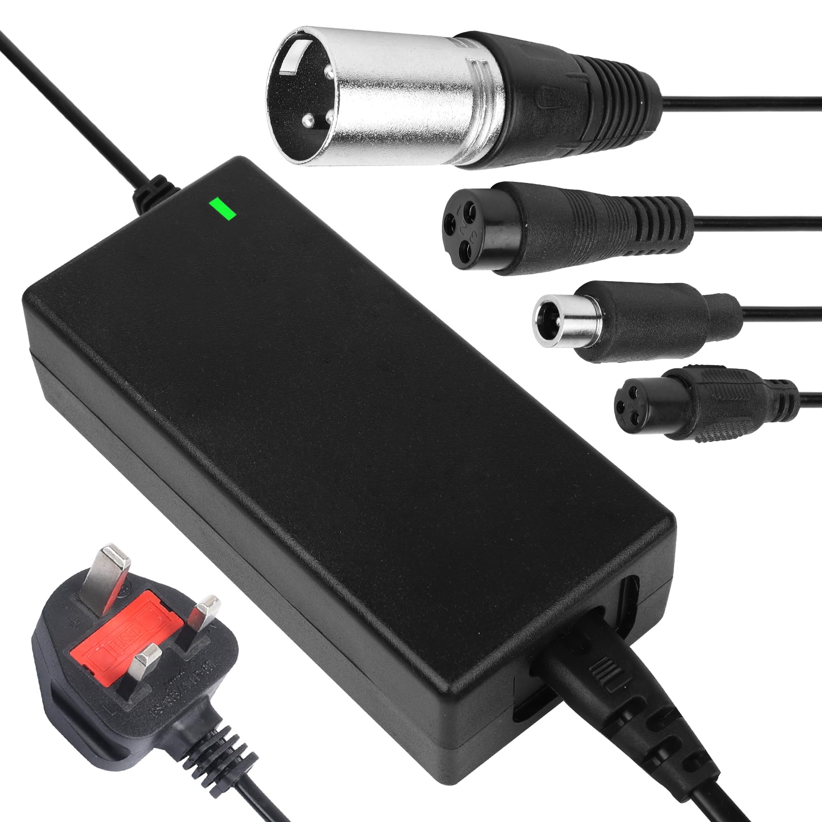 42V 2A Electric Scooter Charger, 36V Universal Charger with Led Indicator 4 Types Charging Connectors, Power Supply Adapter for Electric Bike Scooters