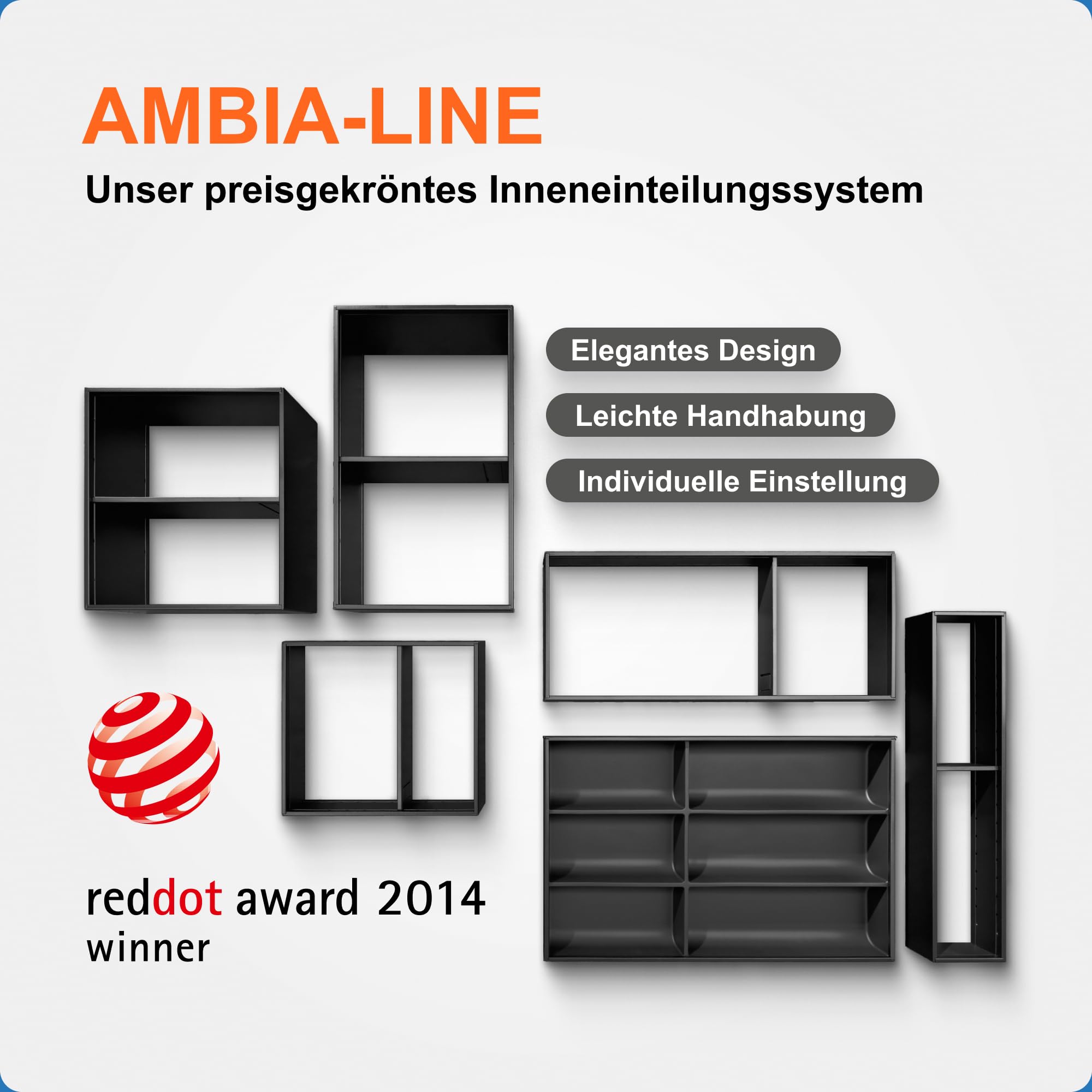 Blum AMBIA-LINE Schubladen-Organizer Stahl 37×22×11 cm | Seidenweiß | Küche | Magnetplattenhalter – kein Verrutschen | Schubladen Organizer aus formstabilem Stahl | Modular erweiterbar | Für Küche & Bad