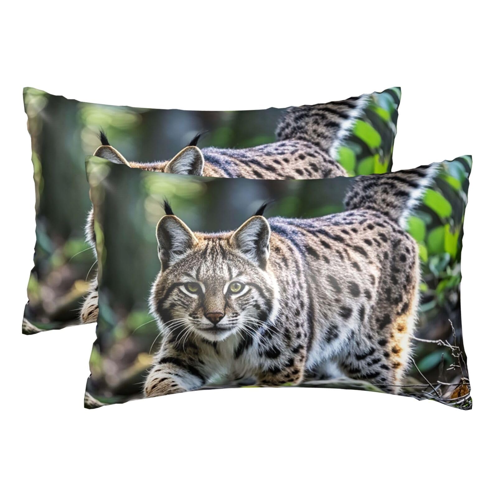 Silk Pillowcases Set of 2 Pillow Shams Breathable Soft Pillow Covers with Envelope Closure Wild bobcat Pillowcases Standard Size 20x30 Inches Washed Pillow Cases for Hair and Skin