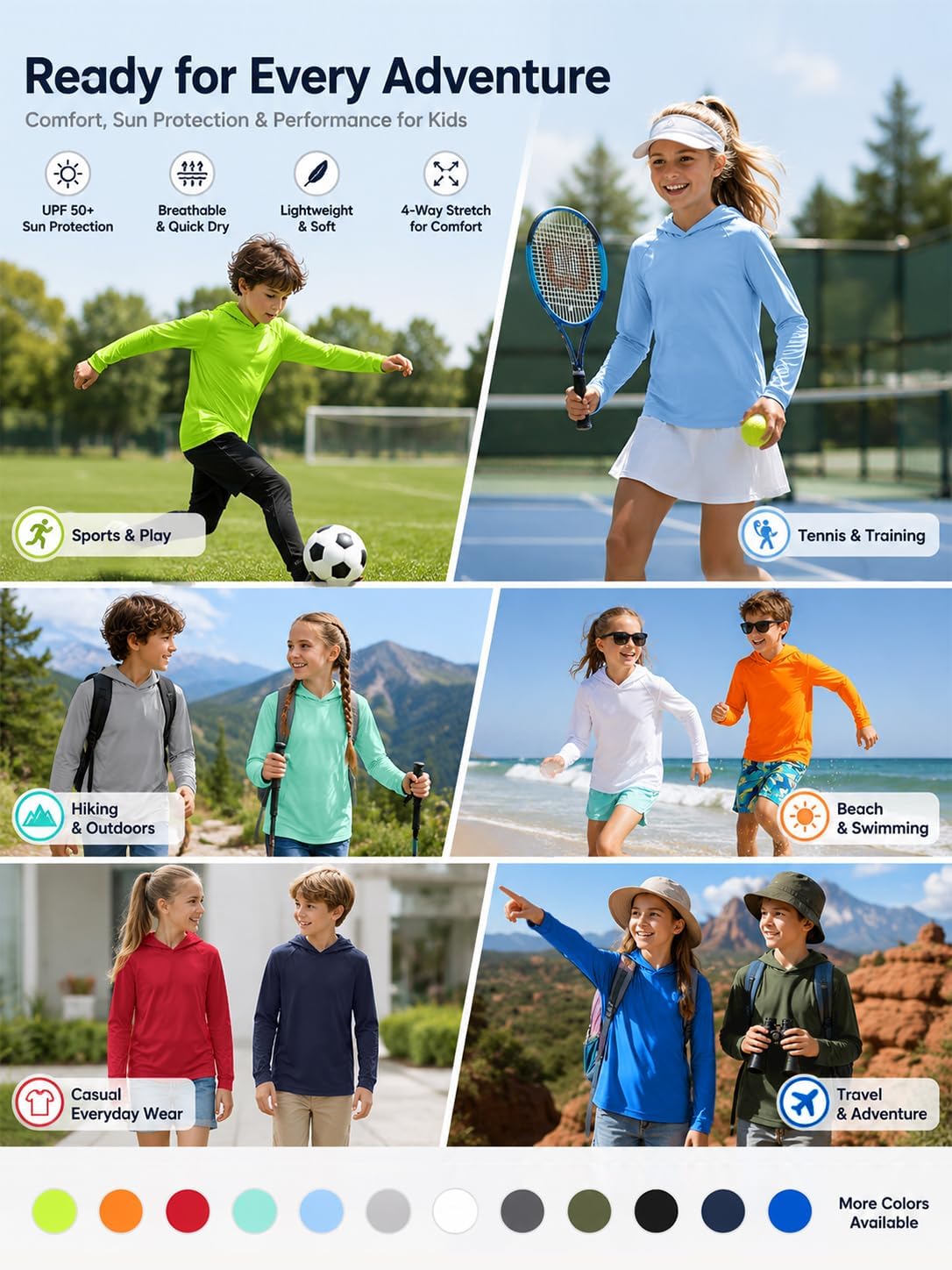 Boys Lightweight Pullover Hoodie Kids Sweatshirt UPF 50+ Workout Shirts