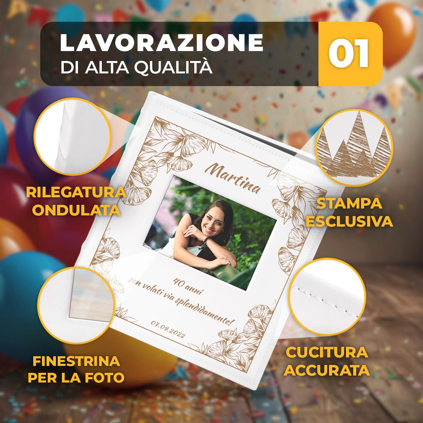 Maverton Album Fotografico Personalizzato | Copertina Rigida in Pelle Sintetica con Finestra, 60 pagine, 240 foto 10x15 cm, regalo donna, Fiori