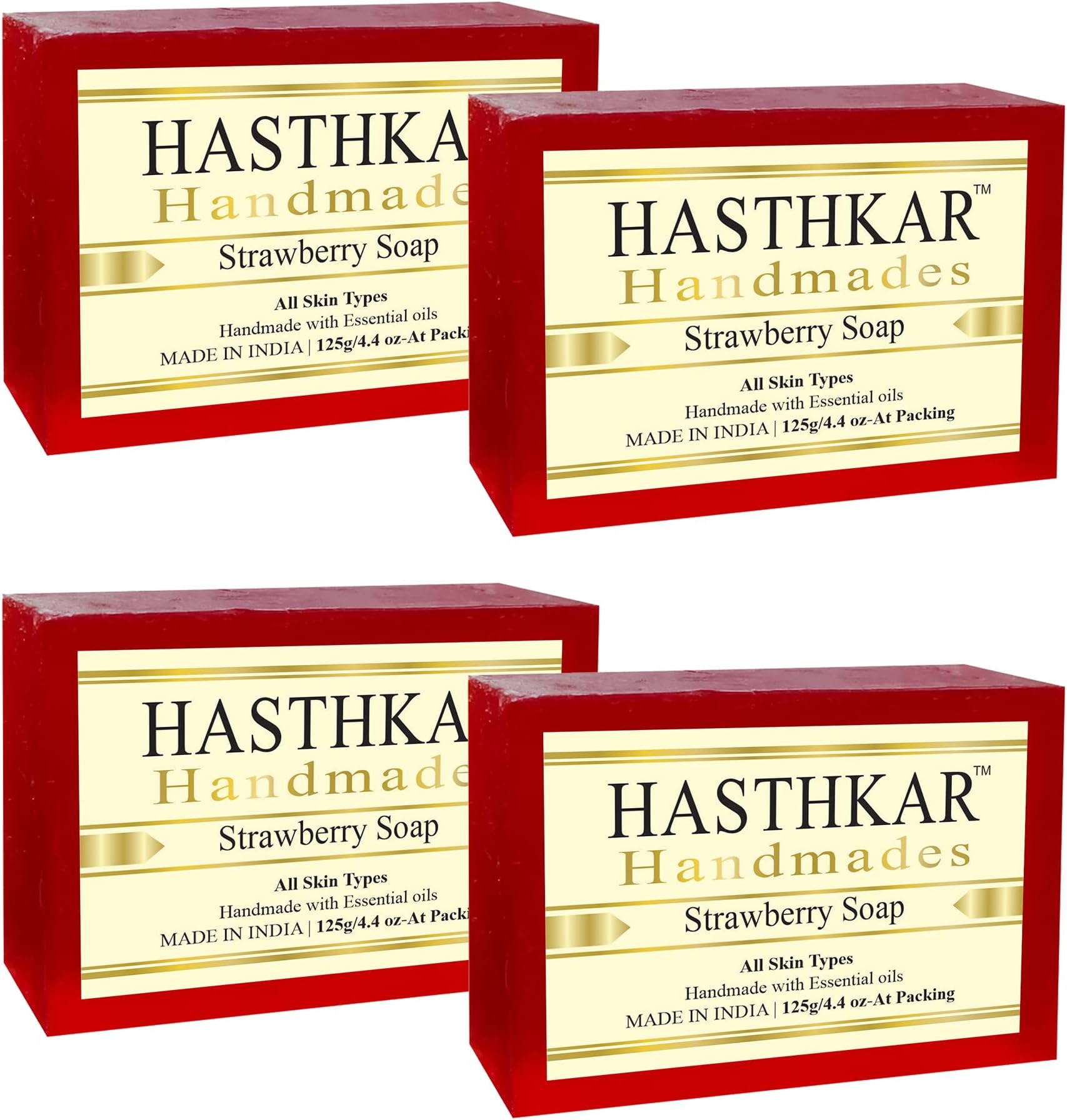 byPureNaturals Hasthkar Handmades Glycerine Strawberry Soap Bathing Bar for Men & Women 125 gm (Pack Of 4)