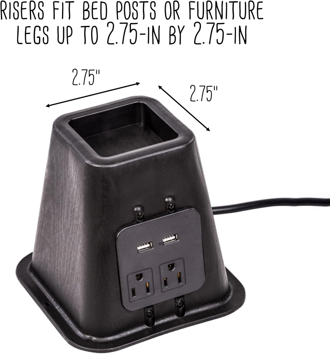 Honey-Can-Do 5.5-Inch Set-of-4 Bed Risers or Furniture Risers with Power Outlets & USB Ports, Black STO-09675 Black