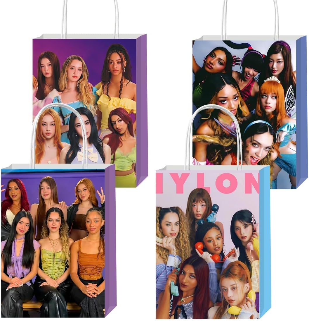 Mozin 12pcs Katseye Gift Bags Goodie Bags with Handles for Katseye Themed Birthday Party Decorations Supplies