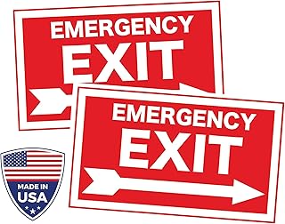 11.5 x 7 inch Red Emergency Exit with Right Arrow Wall Self Adhesive Colorful Sticker, Office Sign Decal, Indoor & Outdoor Use, Laminated UV, Water & Weather Proof, Scratch Resistant (Set of 2)