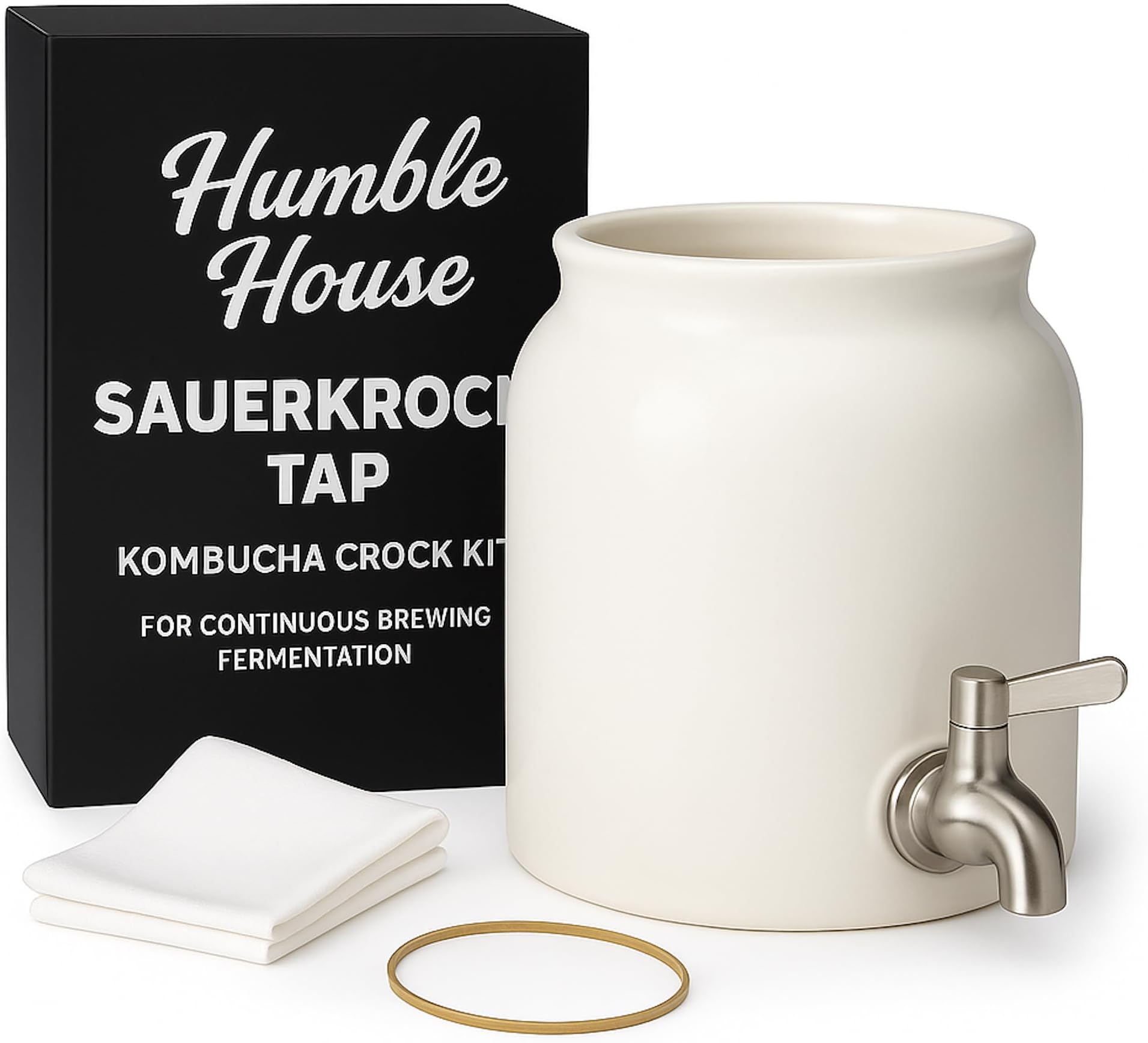 Humble HouseStainless Steel Spigot Kombucha Crock Continuous Brew SAUERKROCK "Tap" 5 Litre (1.3 Gallon) Jar in Natural White - Make Fermented Drinks like Kombucha, Kefir, Tepache and More