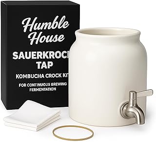 Humilde casa continua Brew Kombucha Crock sauerkrock "grifo 5 litros (1,3 L) con espiga de acero inoxidable en color blanco natural – hacer Fermentado alimentos como preparar, Kéfir, Tepache y más.