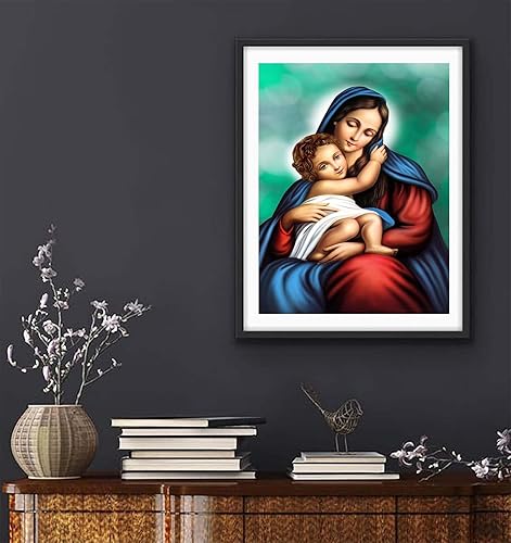 Miniatura 2 de Kit de pintura de diamantes de imitación 5D para madonna religiosa y bebé por números, para adultos, Virgen María, diamantes de imitación, punto de
