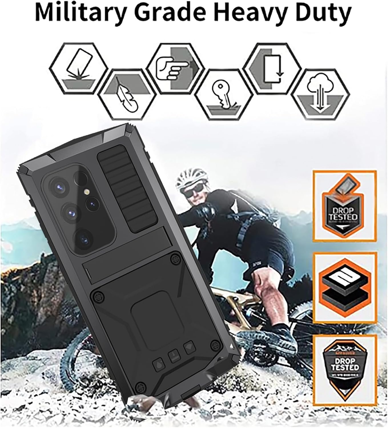 Simicoo Compatible with Samsung Galaxy S26 Ultra Metal Case with Stand Screen Protector Camera Cover Metallic Military Hybrid Durable Dust Proof Heavy Duty Full Body Cover Phone Case Man (Black)