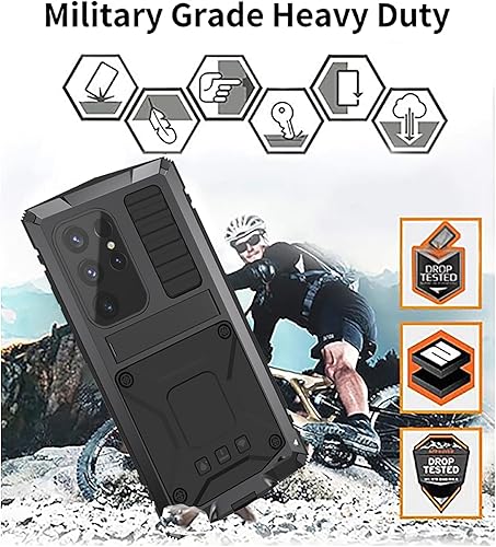 Miniatura 8 de Funda de metal para Samsung Galaxy S24 Ultra con protector de pantalla con función atril, funda para cámara S24 ultra resistente, armadura militar