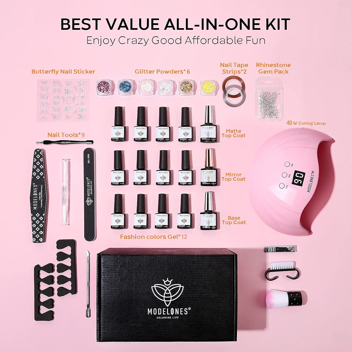 Modelones Gel Nail Kit with 48W Lamp, 12 Colors Pink Gel Nail Polish Set including Lamp Starter Kit - Image 4