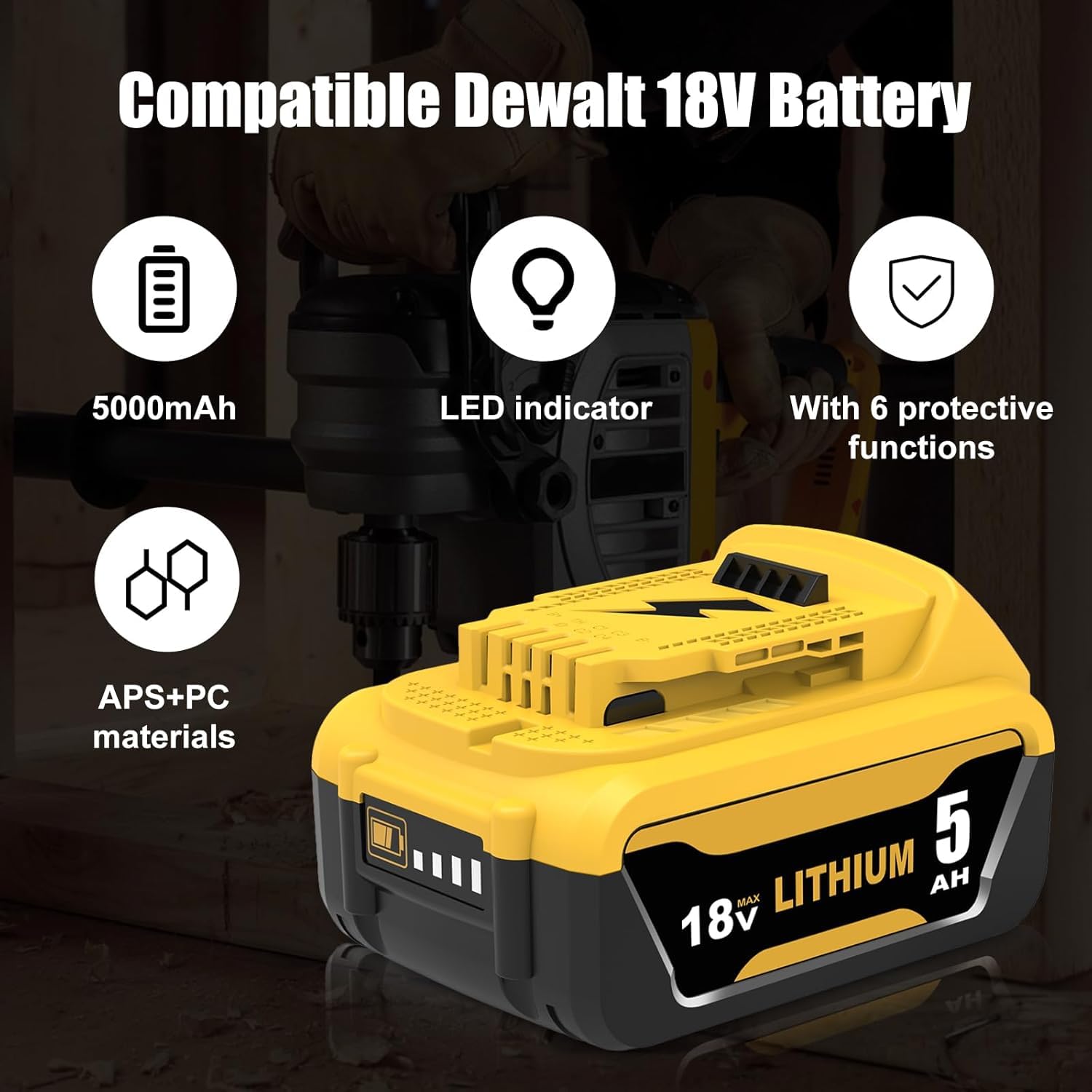 Lot de 2 batteries Li-ion de rechange 5000 mAh pour Dewalt DCB181 DCB180 18 V