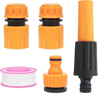 Garden Hose Connectors Fitting Set Hose Pipe Quick Connector Inlet Adapter for Reels and Carts, Water Connection, Hosepipe Fitting Fits 1/2 & 3/4 Inch Universal Tap 4 Fitting, 1 Waterstop