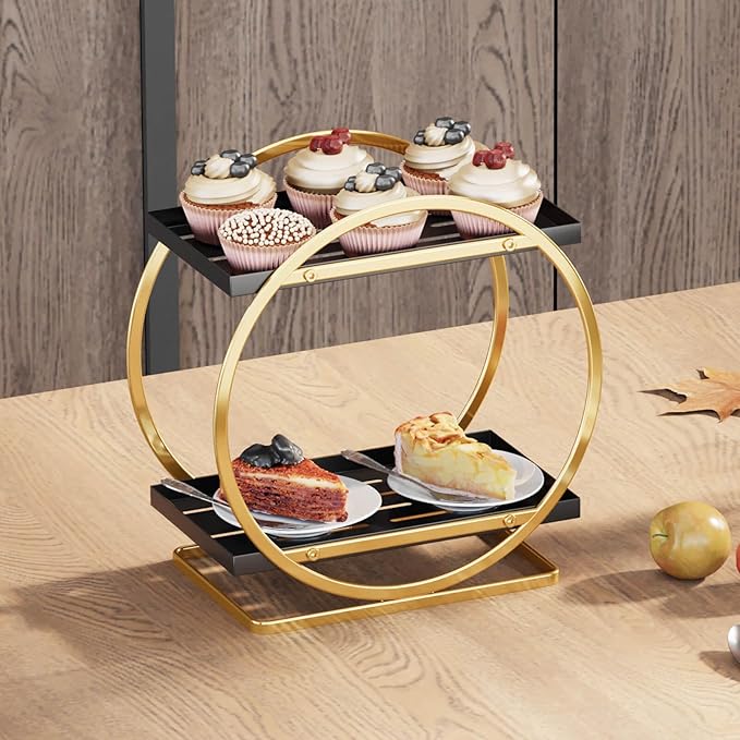 Organizador de Maquillaje para Tocador, 2 Niveles, Metal Negro Dorado miniatura 6