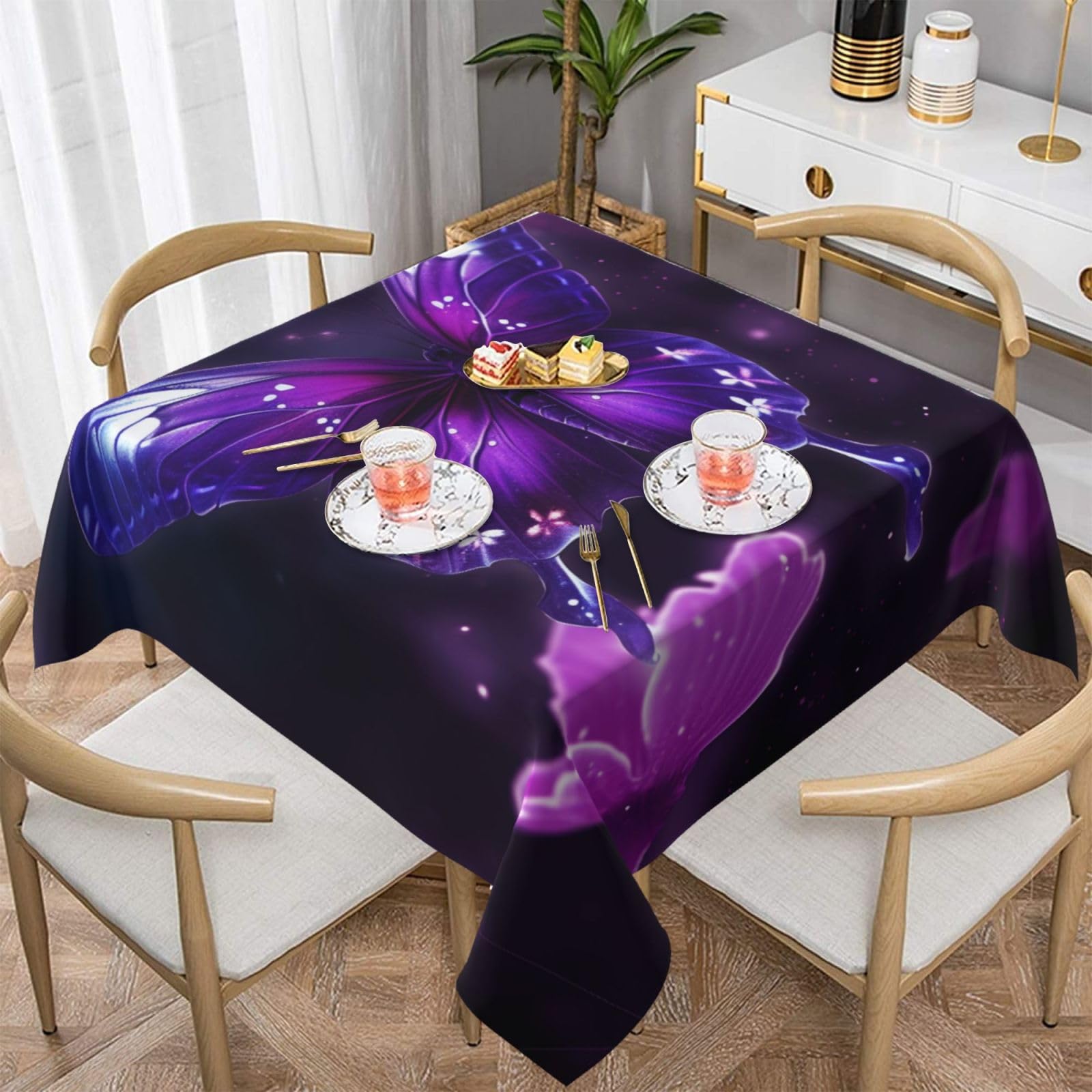 WPKJU Butterfly Printed Square Tablecloth 54x54 inch Water Resistant Table Cover Washable Rectangle Table Cloth for Dining Tables