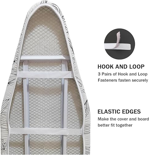 Miniatura 10 de Funda para tabla de planchar y almohadilla de tamaño estándar de 15 x 54 pulgadas, 3 pares de correas de cierre de velcro, bordes elásticos,