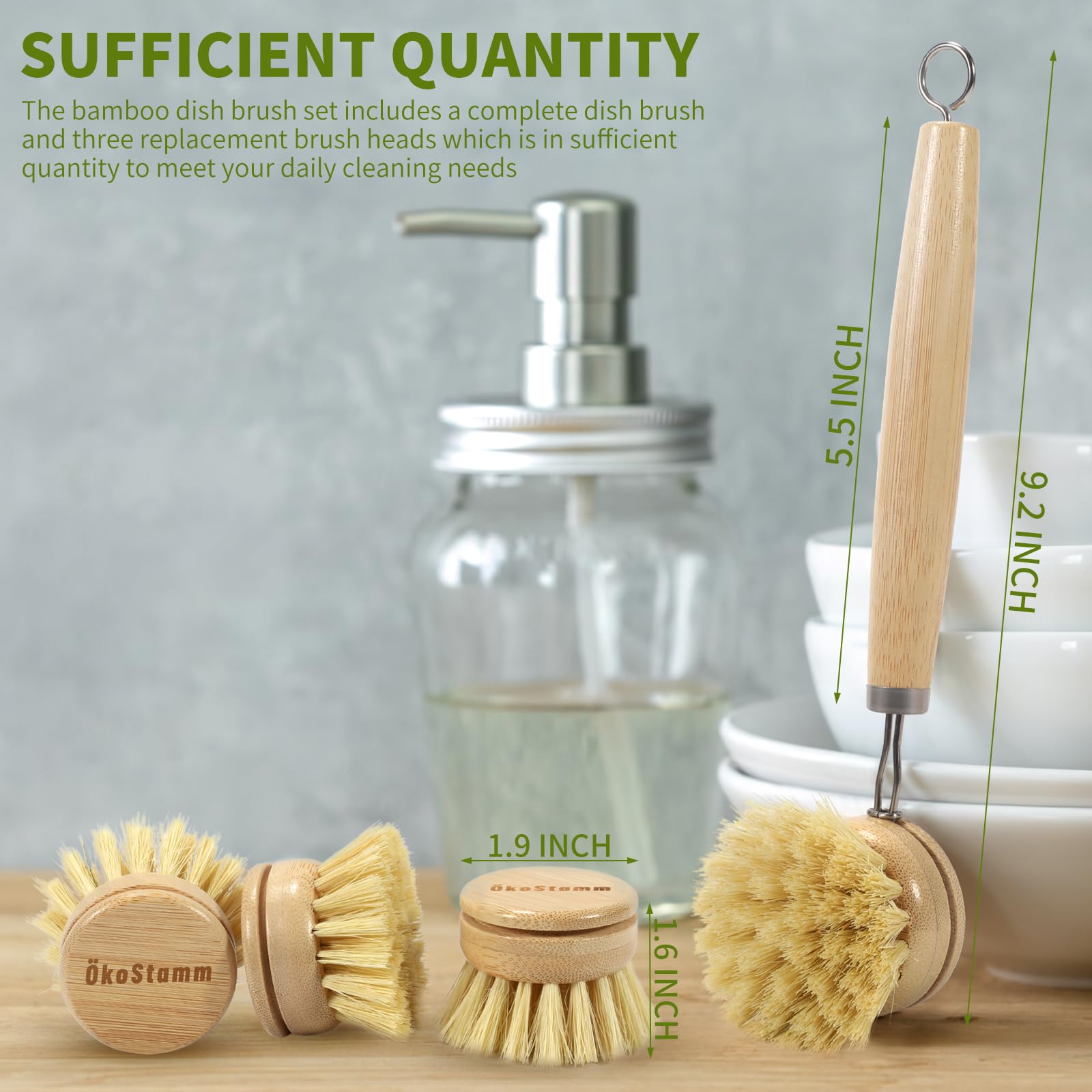 Amazon.com: ÖkoStamm Bamboo Dish Brush with Long Handle - Natural