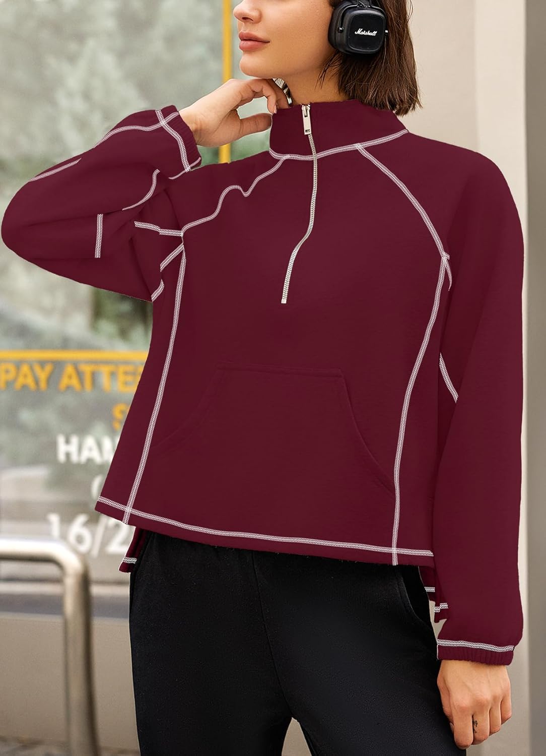 ReachMe Fleece Quarter Zip Pullover Women Oversized Mock Neck Sweatshirts Half Zip Pullover Casual Tops - Image 2