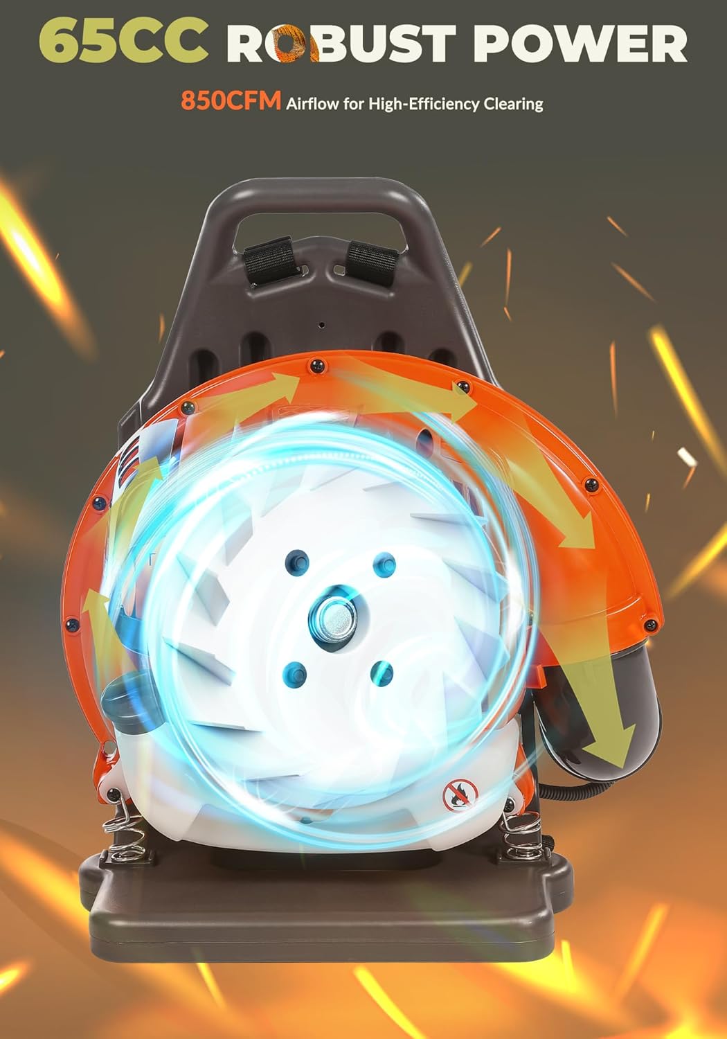 Gas Powered Backpack Leaf Blower – 65CC 2-Stroke Engine, 850 CFM & 220 MPH for Heavy Duty Commercial Lawn Care, Wet Leaf & Debris Removal (GT3672) - Image 4