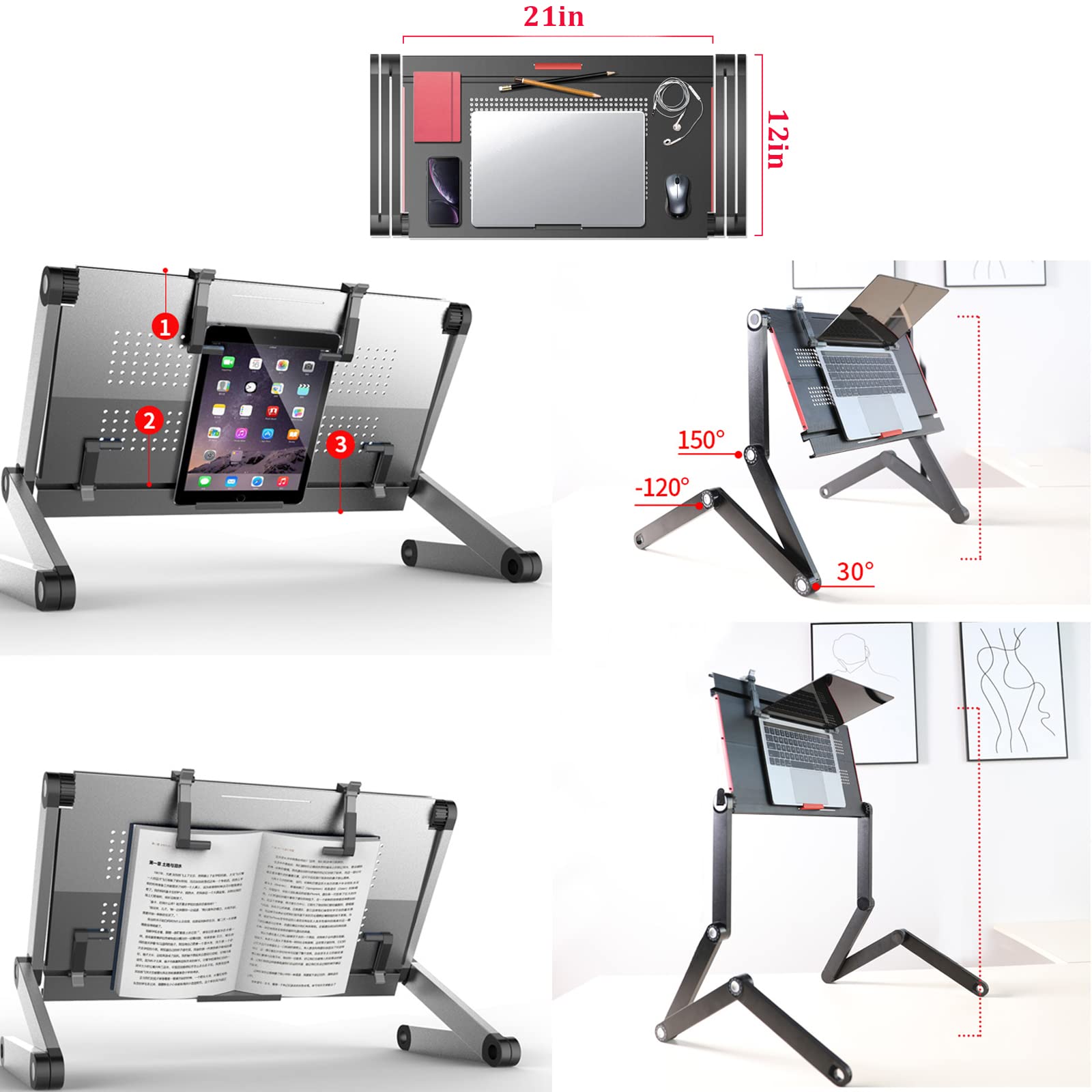 Scrivania Da Letto Pieghevole Per Laptop - Regolabile Con Cuscinetto E Mouse Pad | Ideale Per Divano E Letto